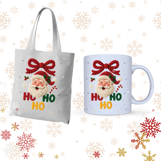 Pack Dúo "Santa Crochet 3D" (Bolsa + Taza)